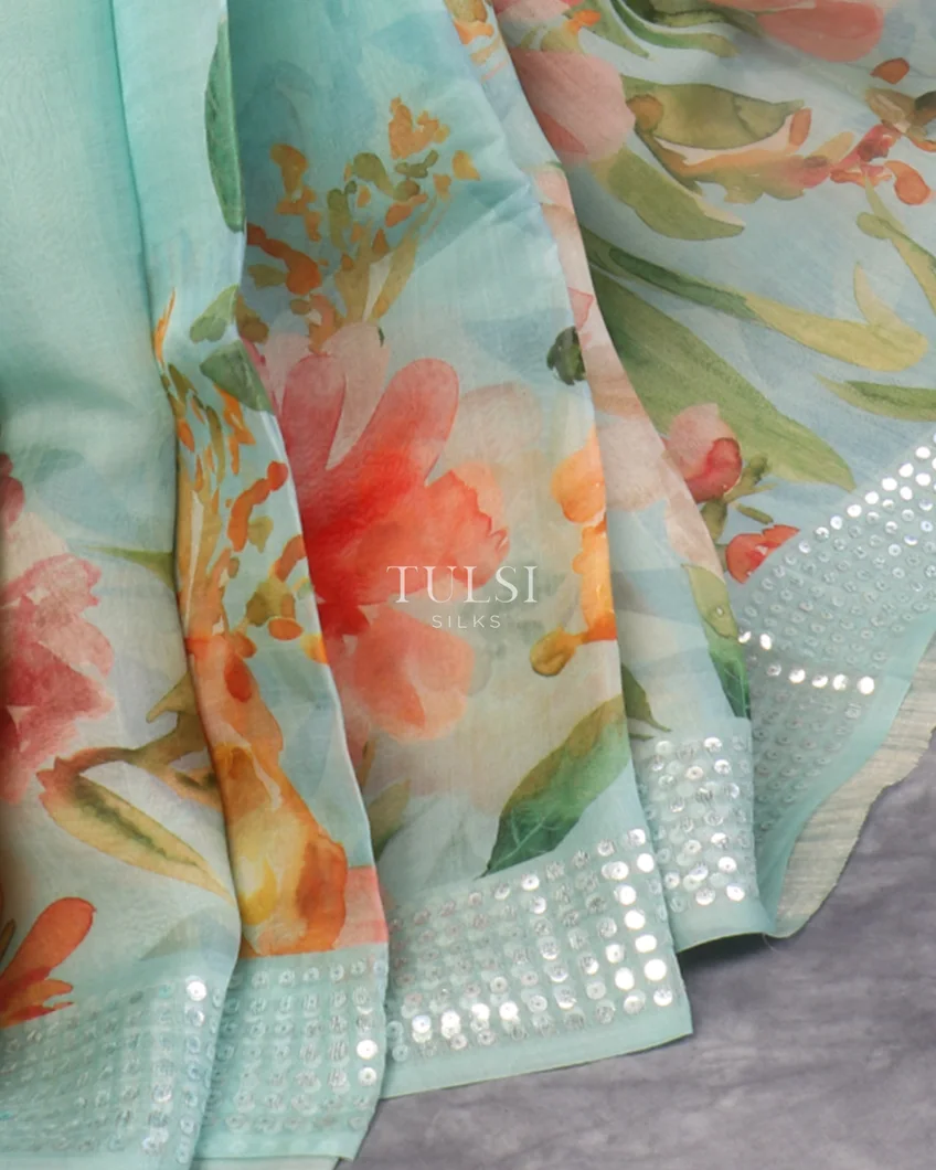 Blue Organza Printed Saree T5302854