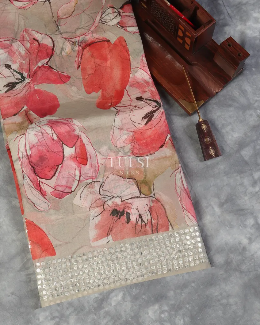 Grey Organza Printed Saree T530284-image
