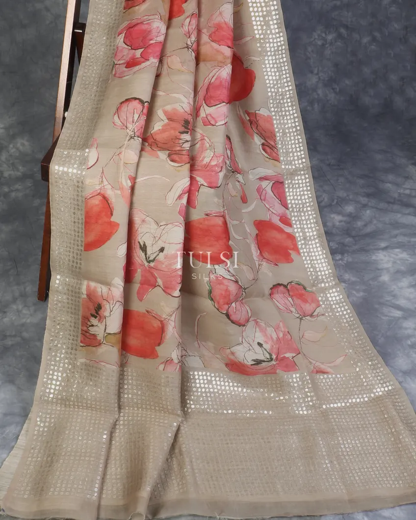 Grey Organza Printed Saree T5302842