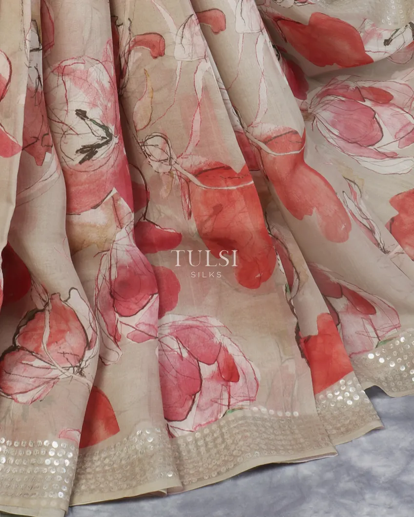 Grey Organza Printed Saree T5302844