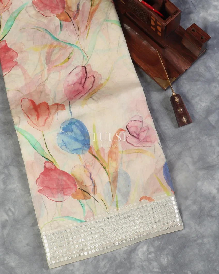 Off - White Organza Printed Saree T530292-image