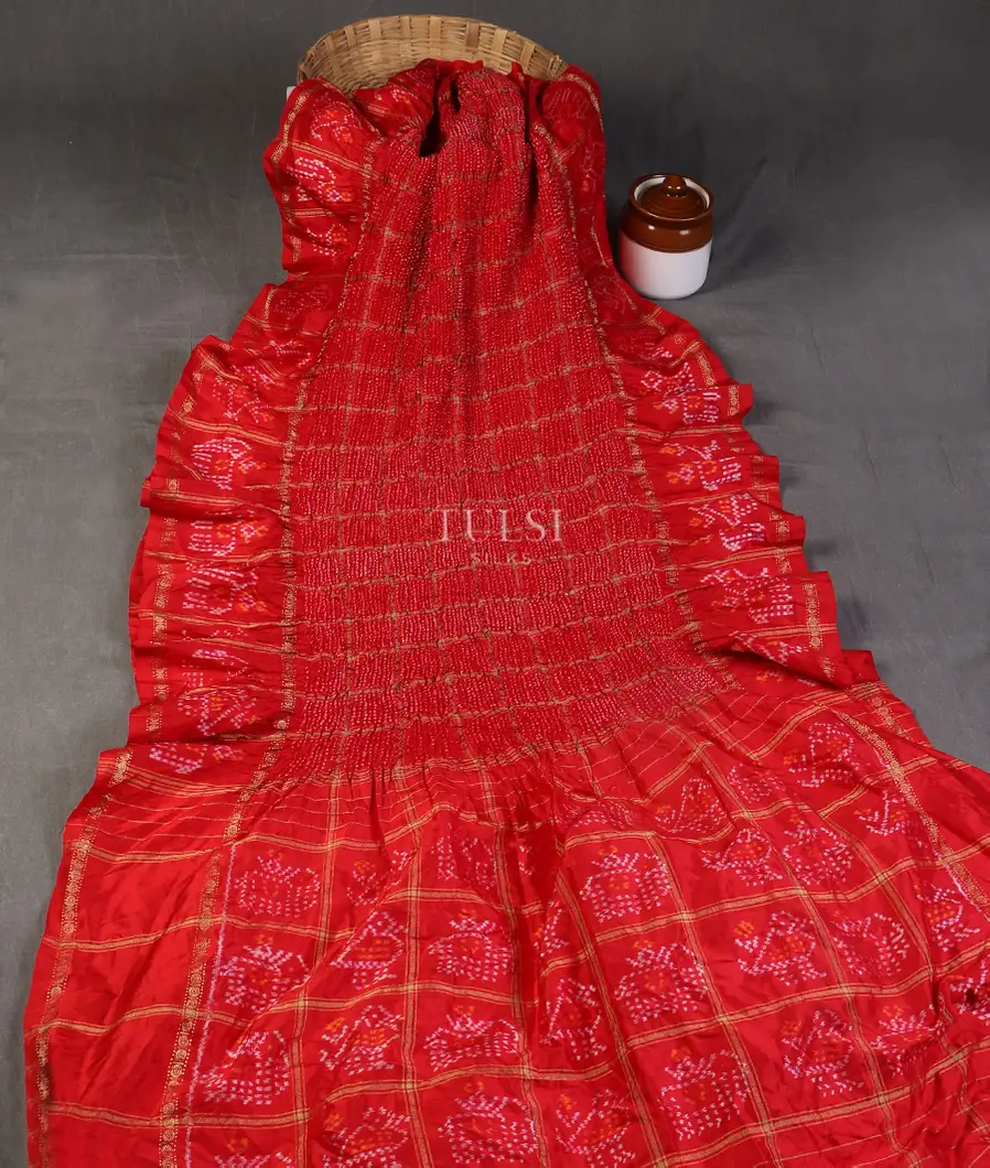 Red Bandhani Patola Silk Saree T5312072