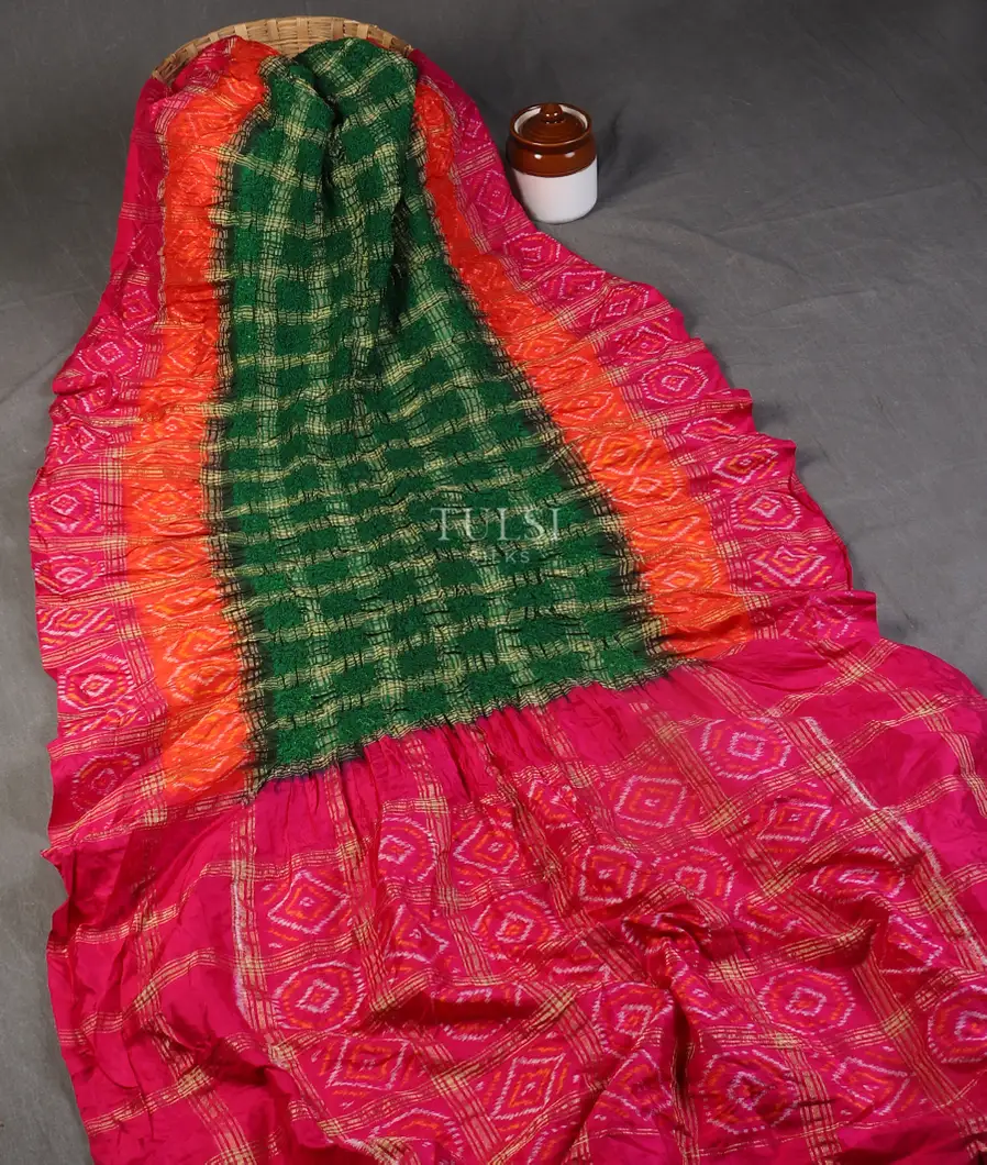 Green Bandhani Patola Silk Saree T5312082
