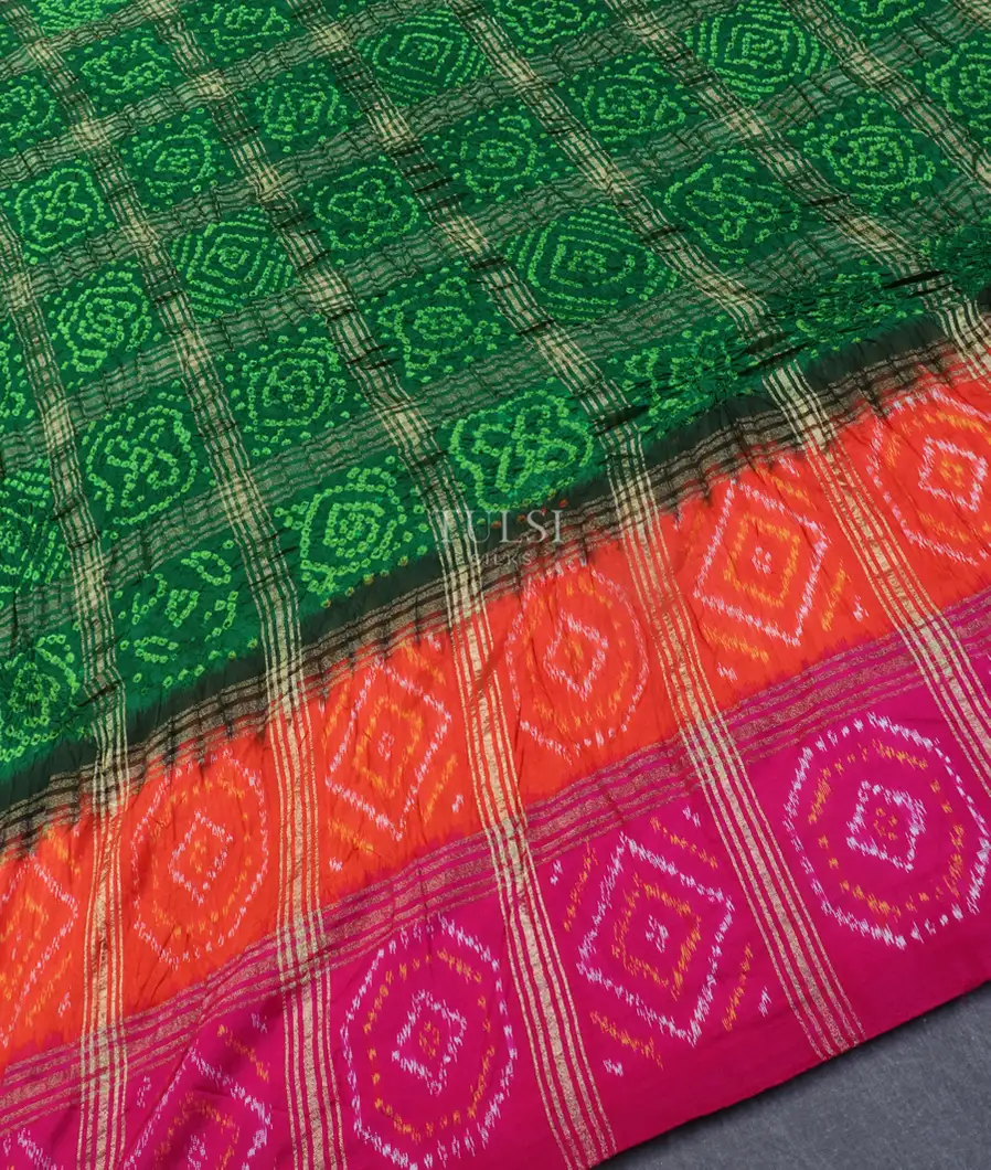 Green Bandhani Patola Silk Saree T5312084