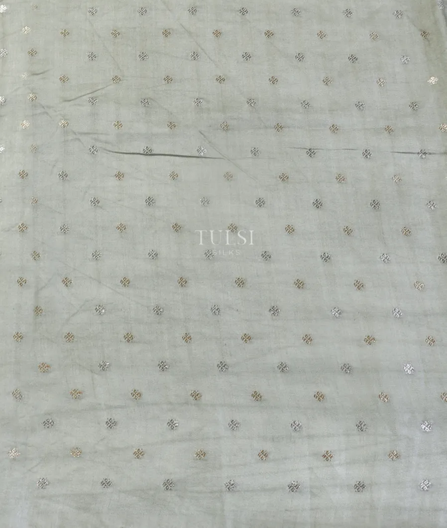 Greenish Grey Kora Tissue Organza Embroidery Saree T5237333