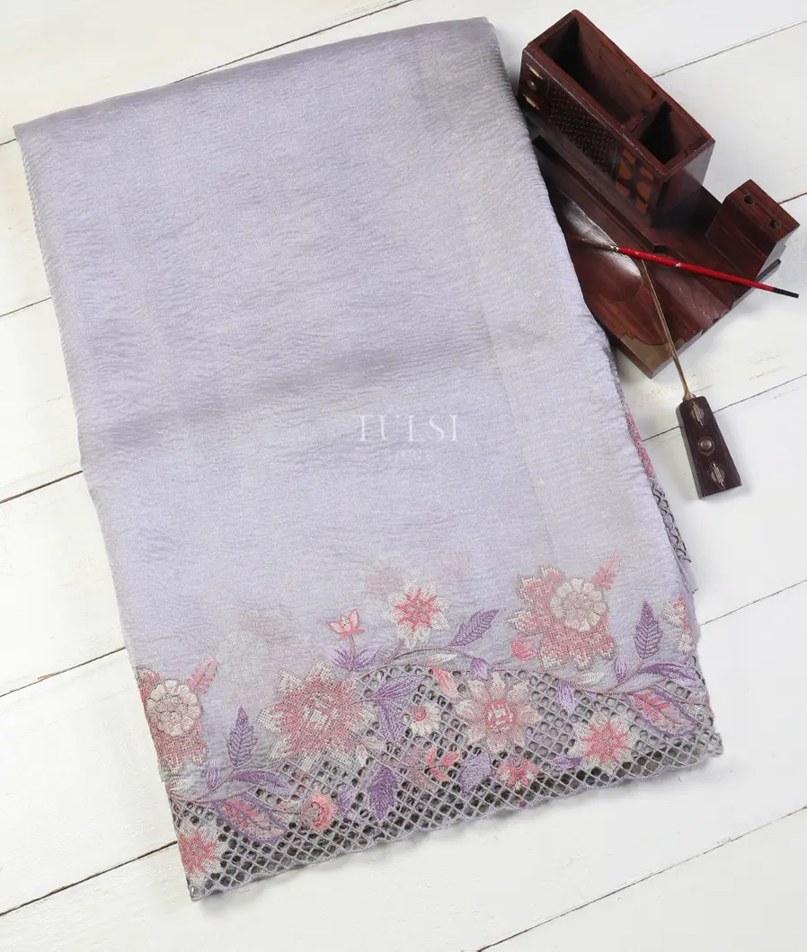 Lavender Kora Tissue Organza Embroidery Saree T523739-image