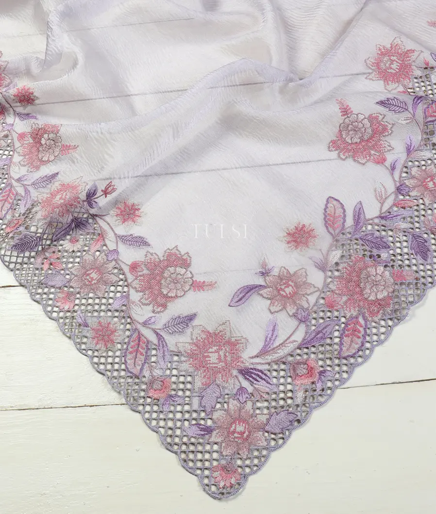 Lavender Kora Tissue Organza Embroidery Saree T5237392