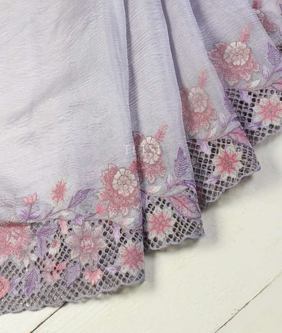 Lavender Kora Tissue Organza Embroidery Saree T5237394