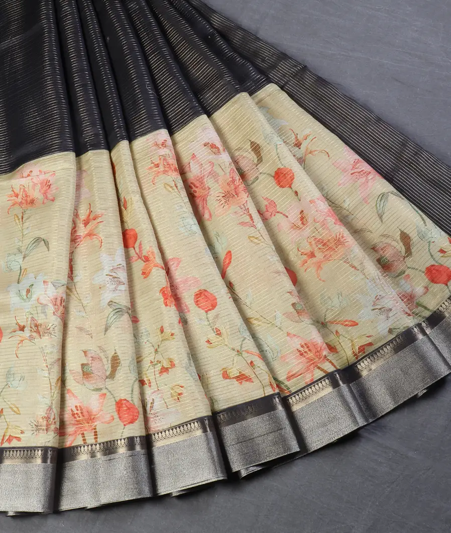 Black Chanderi Munga Cotton Saree T525790-image