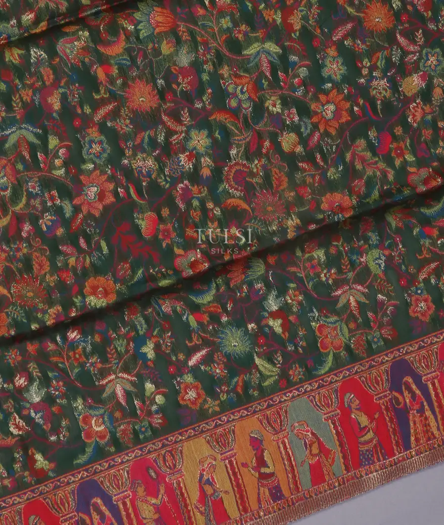 Bottle Green Kashmir Kani Silk Dupatta T5319352