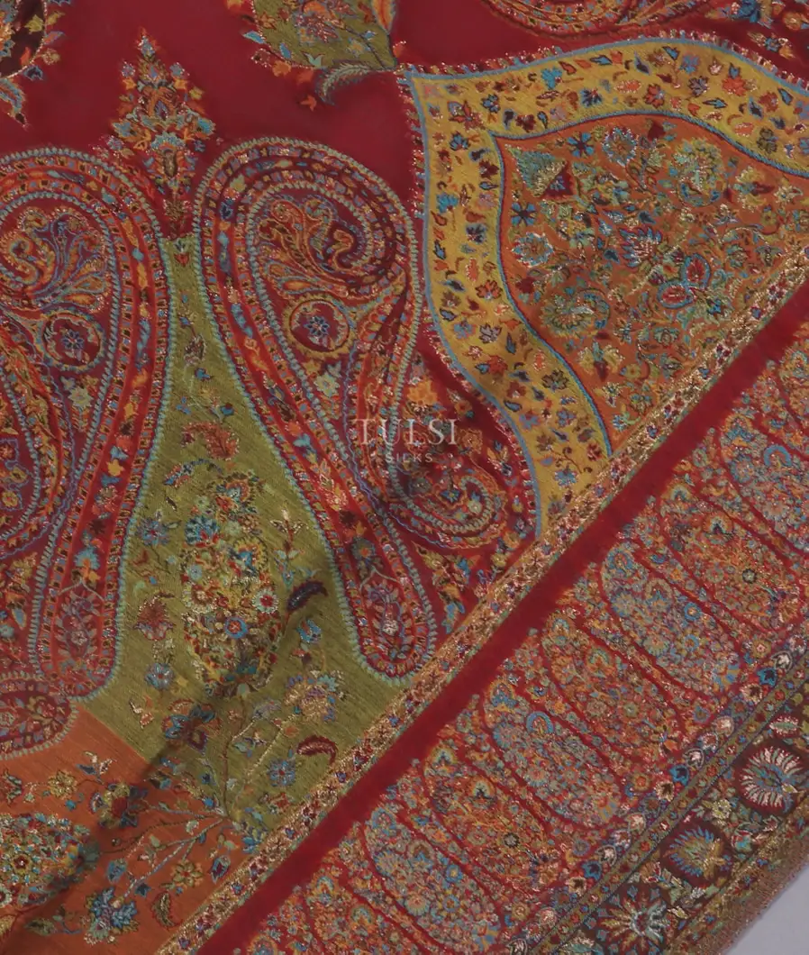 Red Kashmir Kani Silk Dupatta T5319412