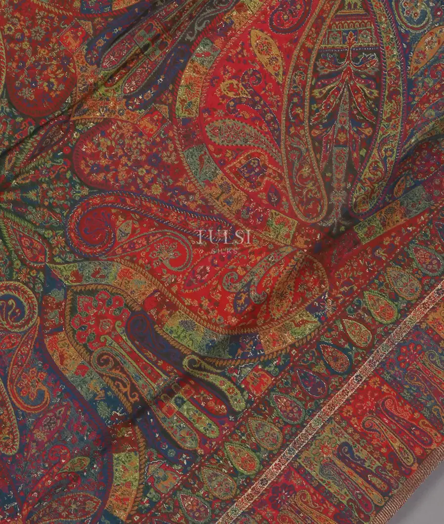 Bluish Green Kashmir Kani Silk Dupatta T5319212