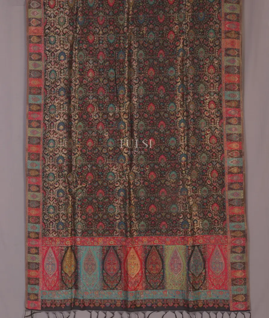 Black Kashmir Kani Silk Dupatta T531917-image