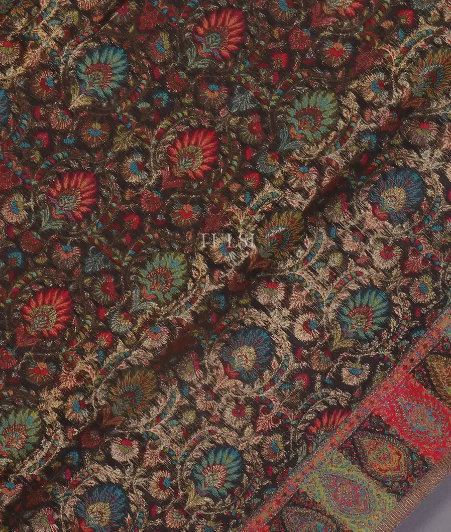 Black Kashmir Kani Silk Dupatta T5319172