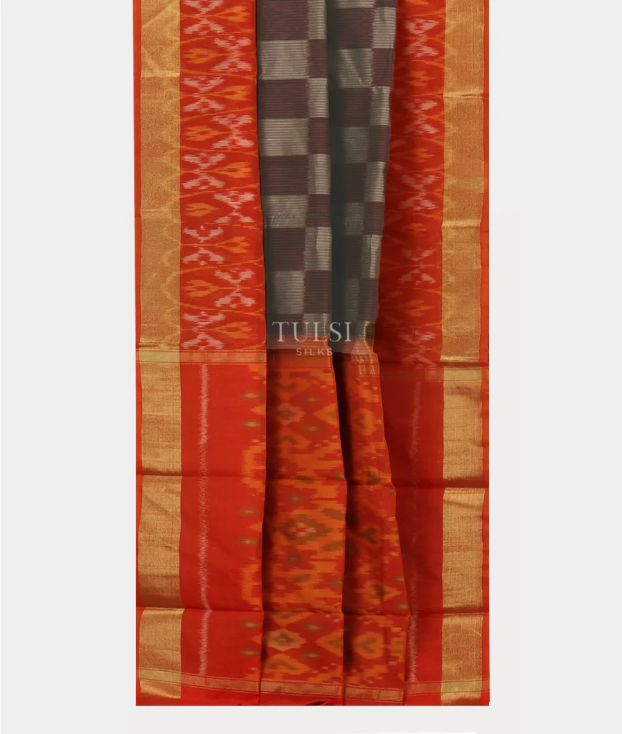 Black And Grey Pochampalli Silk Cotton Saree T5264632