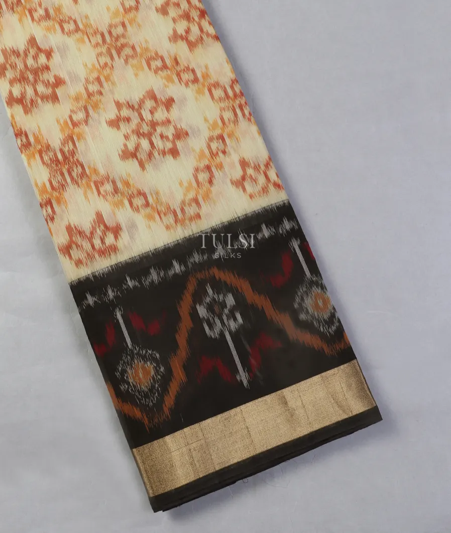 Beige Pochampalli Silk Cotton Saree T526407-image