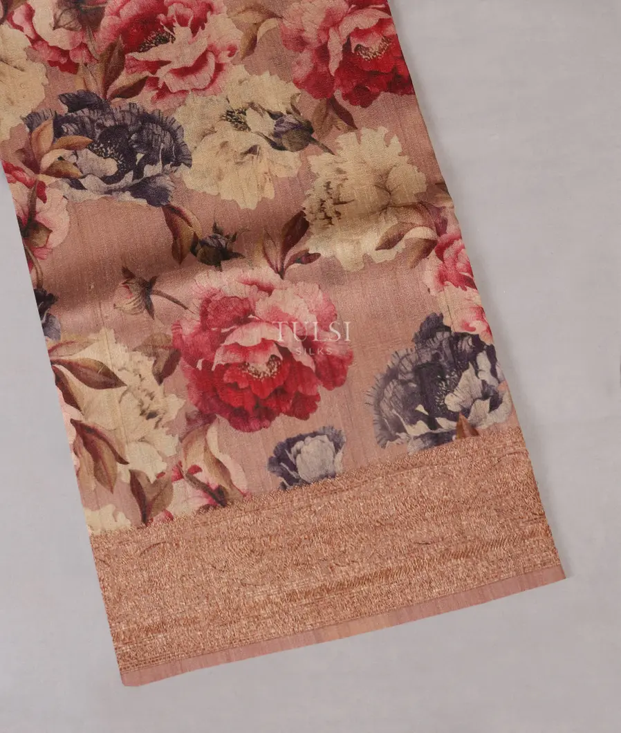 Pink Printed Banaras Tussar Georgette Saree T491650-image