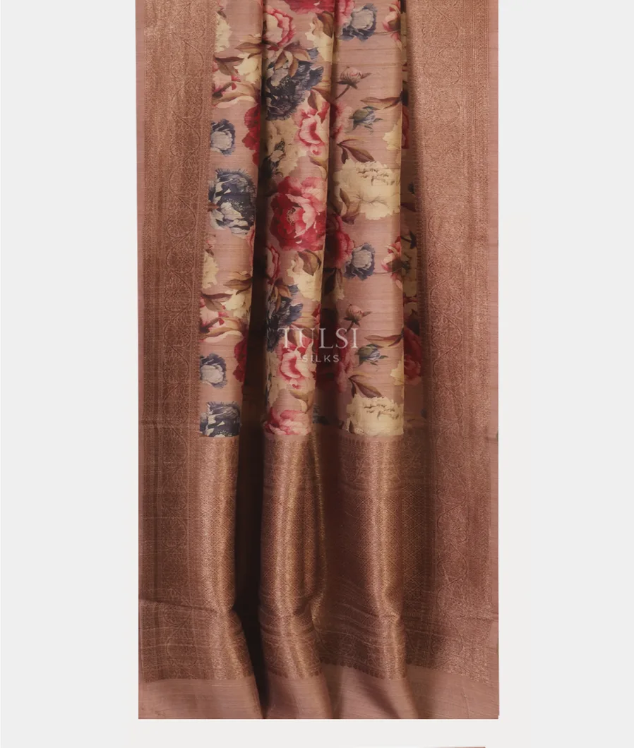 Pink Printed Banaras Tussar Georgette Saree T4916502