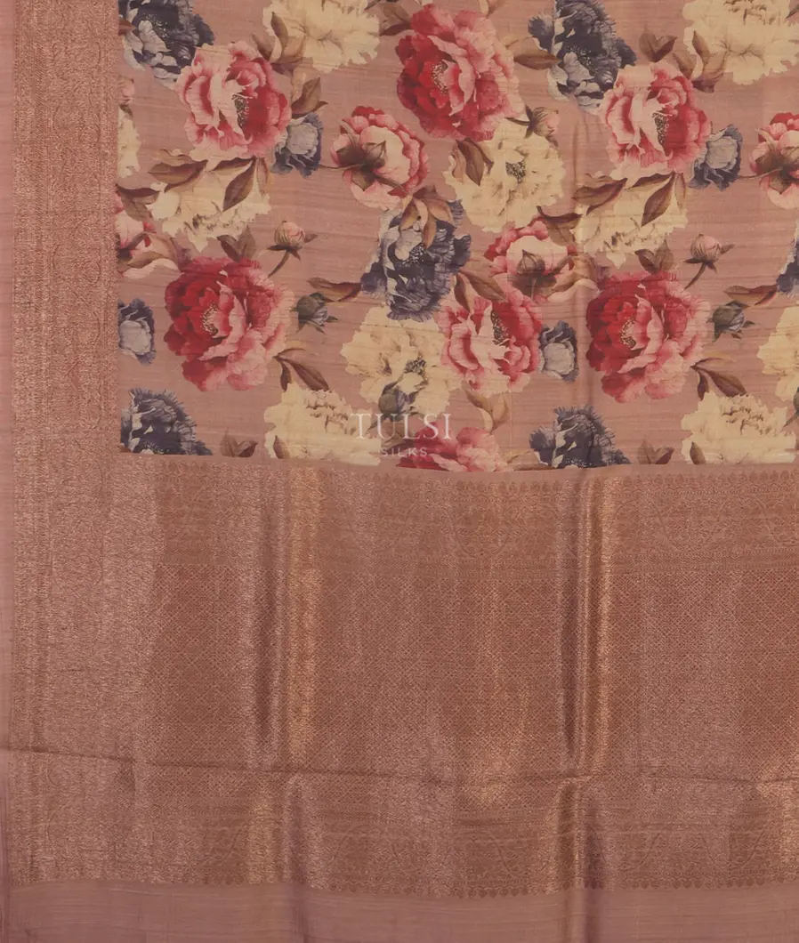 Pink Printed Banaras Tussar Georgette Saree T4916504