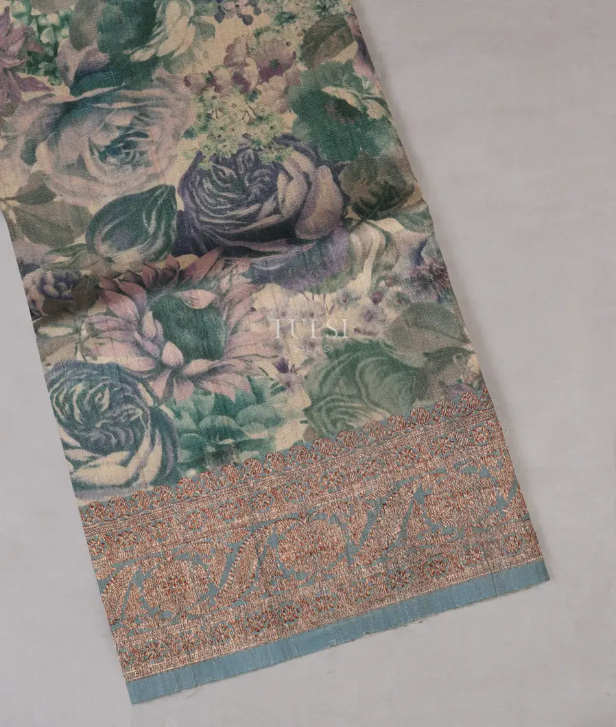 Blue Printed Banaras Tussar Georgette Saree T491649-image