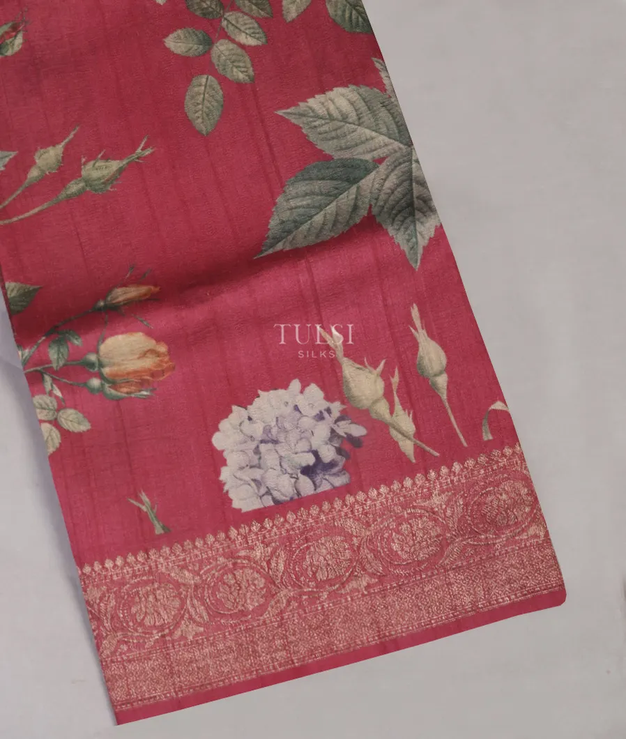 Pink Printed Banaras Tussar Georgette Saree T478433-image