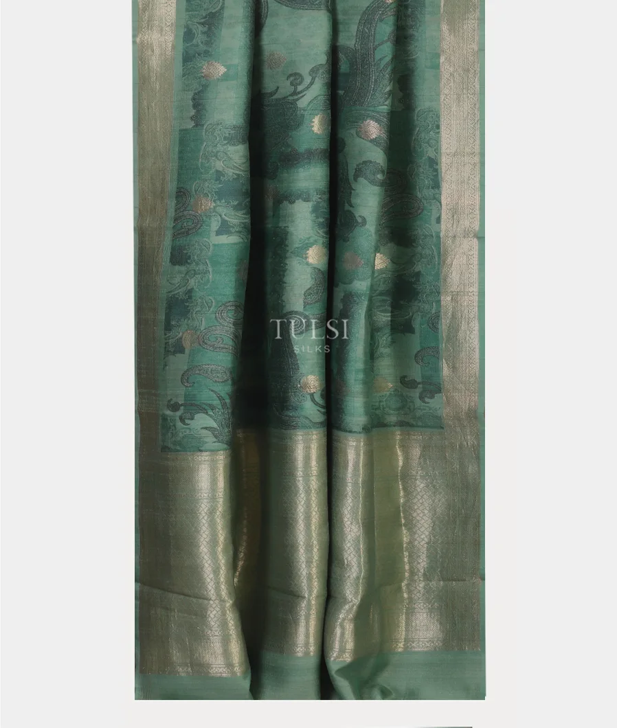 Blue Printed Banaras Tussar Georgette Saree T5035862