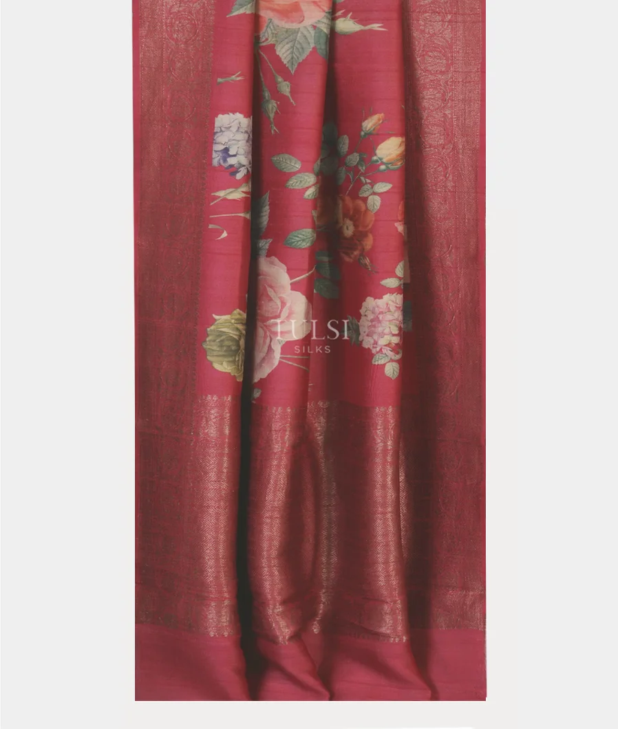 Pink Printed Banaras Tussar Georgette Saree T4784332
