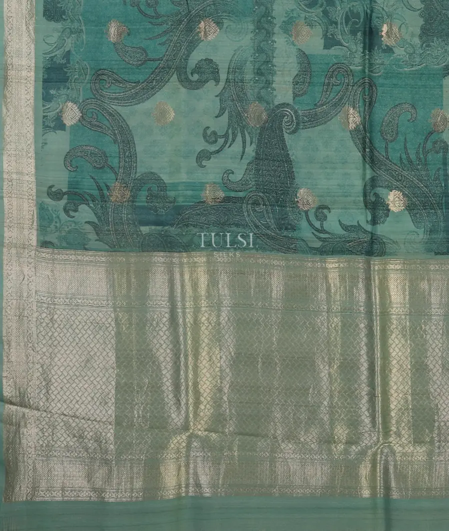 Blue Printed Banaras Tussar Georgette Saree T5035864