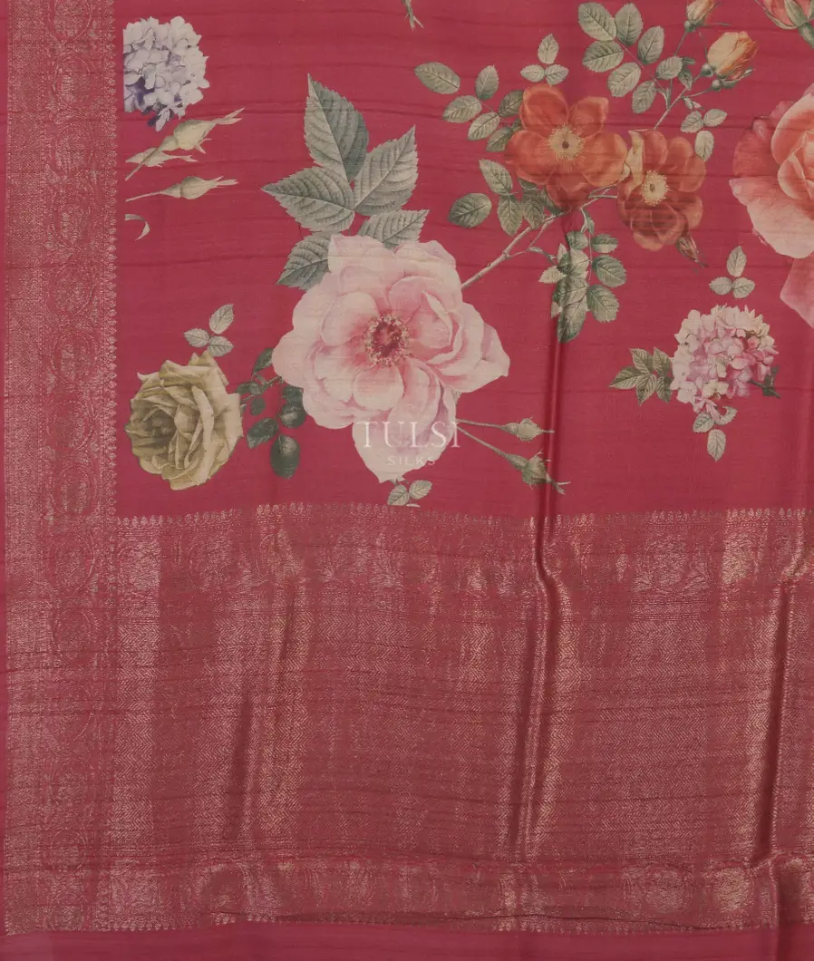 Pink Printed Banaras Tussar Georgette Saree T4784334