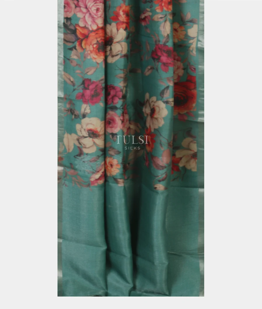 Blue Tussar Printed Saree T5202932