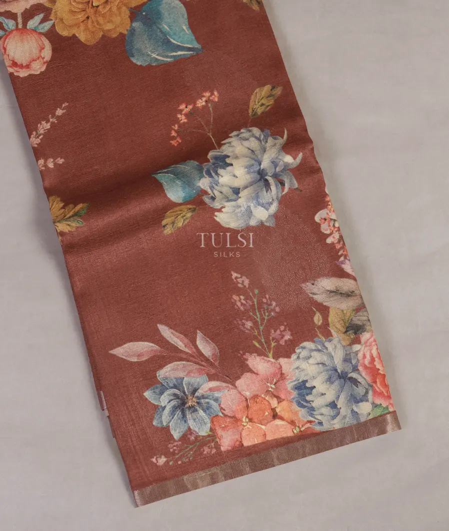 Brown Tussar Printed Saree T520278-image