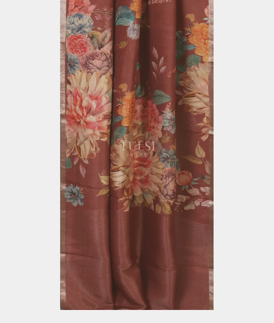 Brown Tussar Printed Saree T5202782