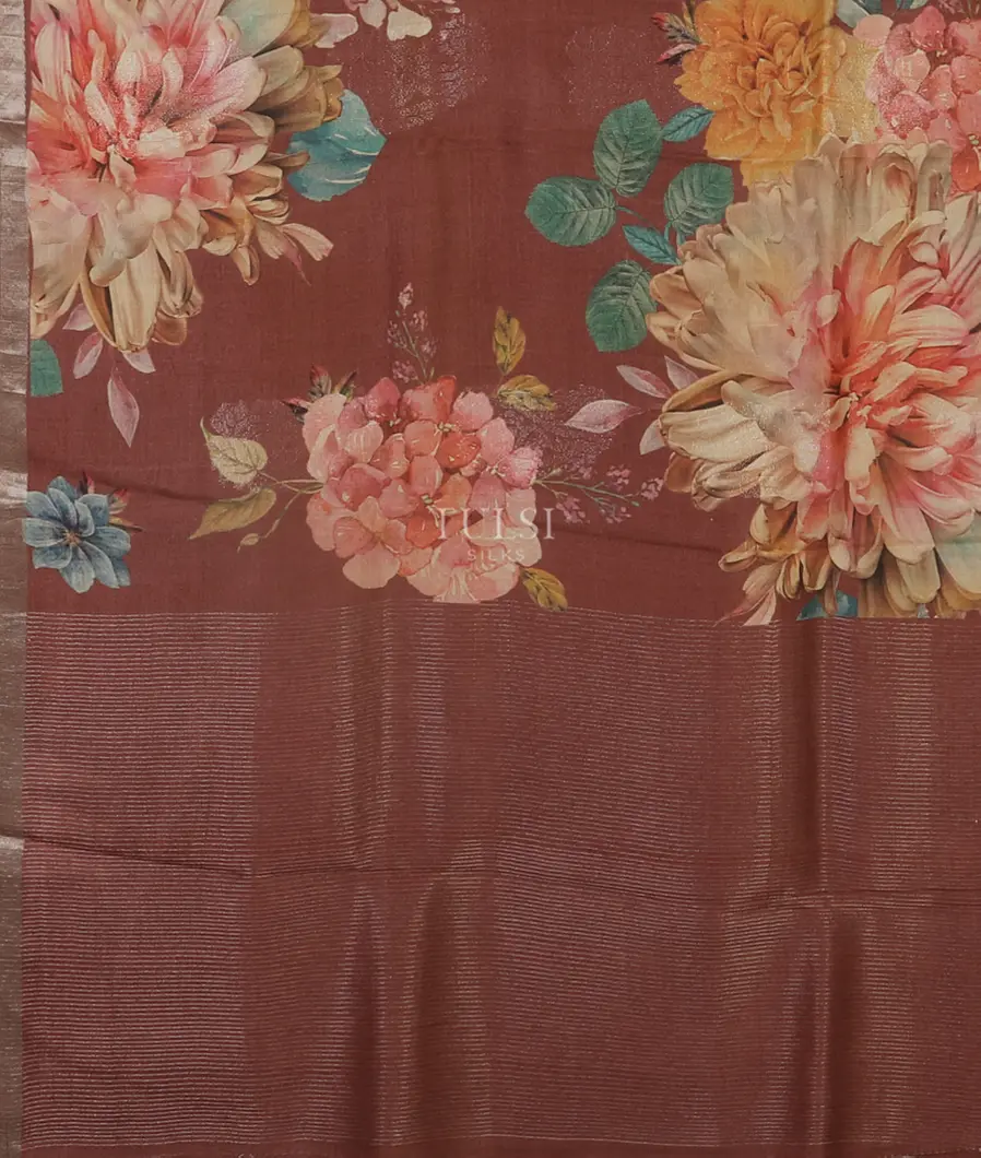 Brown Tussar Printed Saree T5202784