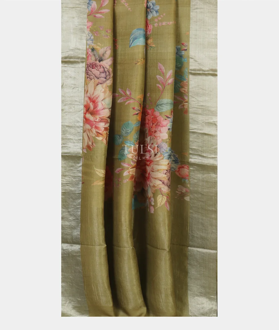 Green Tussar Printed Saree T5118872