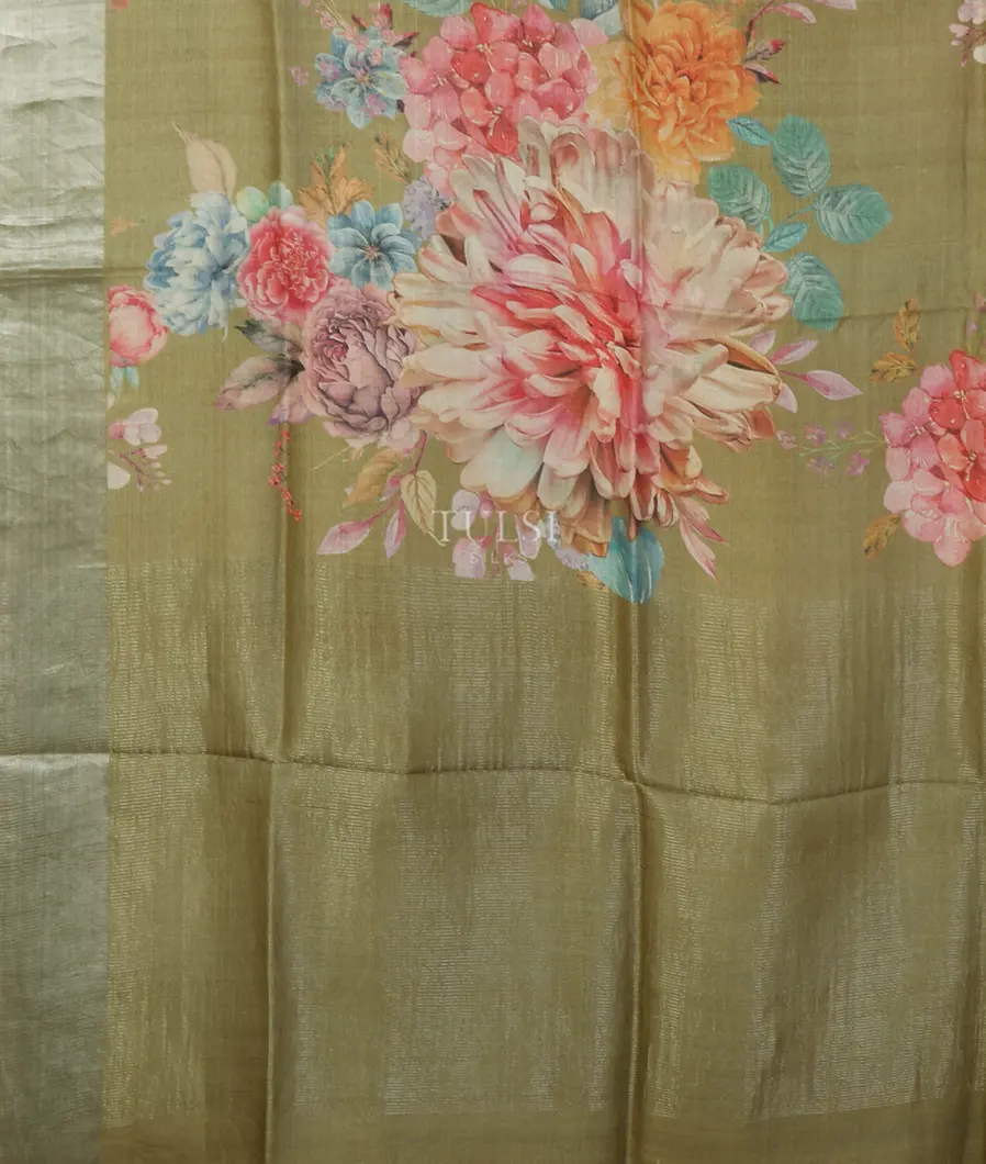 Green Tussar Printed Saree T5118874