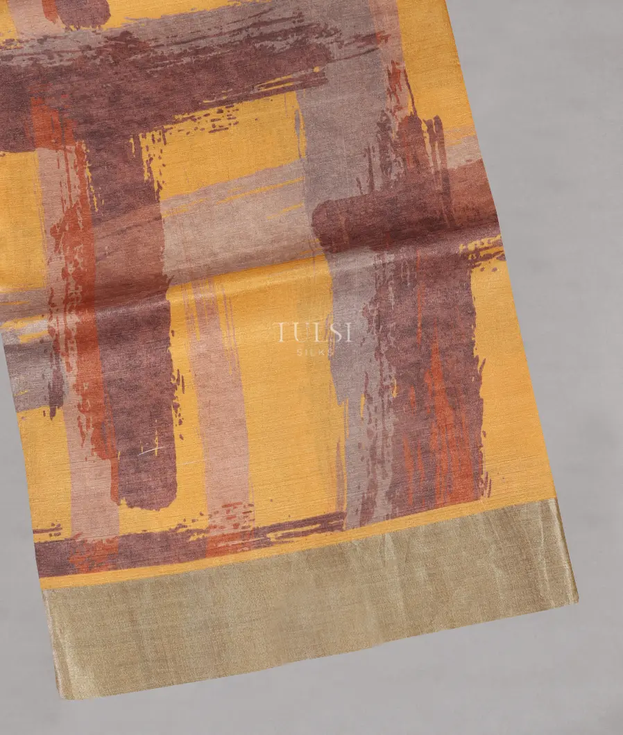 Yellow Tussar Printed Saree T511924-image