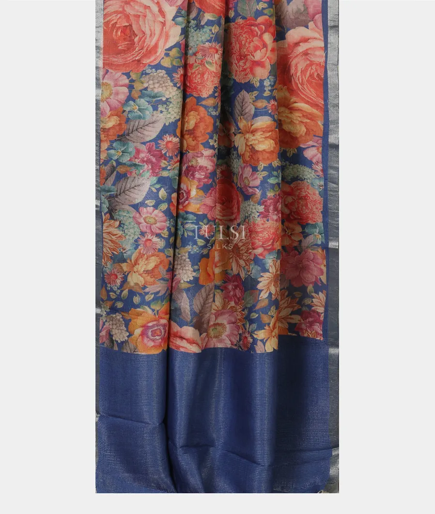 Blue Tussar Printed Saree T5051712