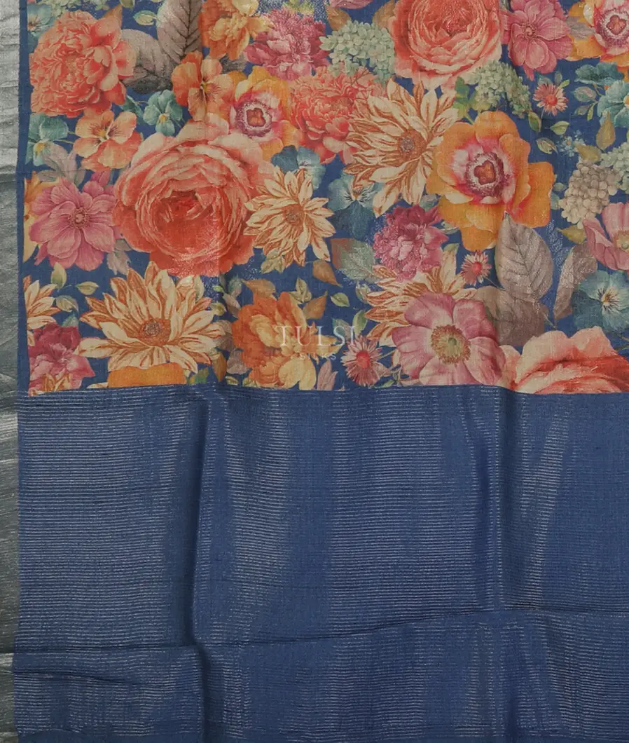 Blue Tussar Printed Saree T5051714