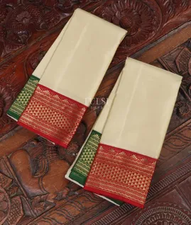 Light Beige Handwoven Kanjivaram Silk Dhoti and Vastharam T5187991