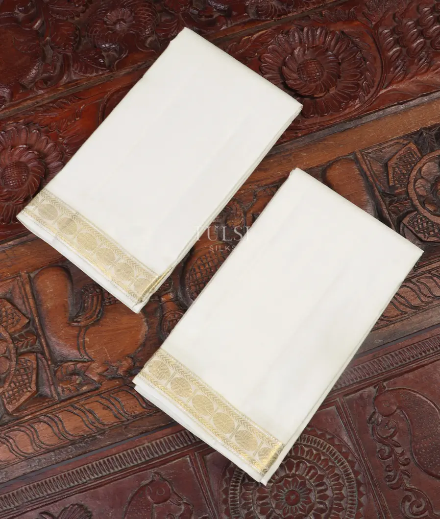 White Handwoven Kanjivaram Silk Dhoti and Vastharam T532989-image