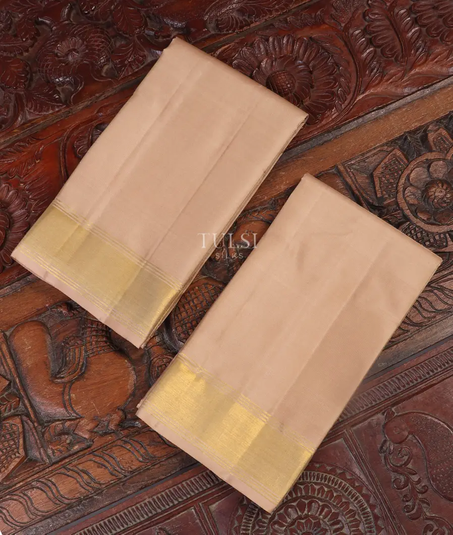 Pinkish Beige Handwoven Kanjivaram Silk Dhoti and Vastharam T532975-image