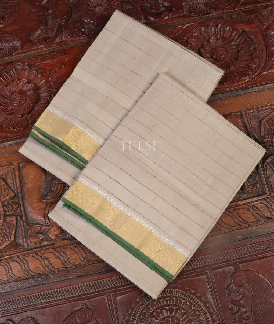 Grey Handwoven Kanjivaram Silk Dhoti and Vastharam T500601-image