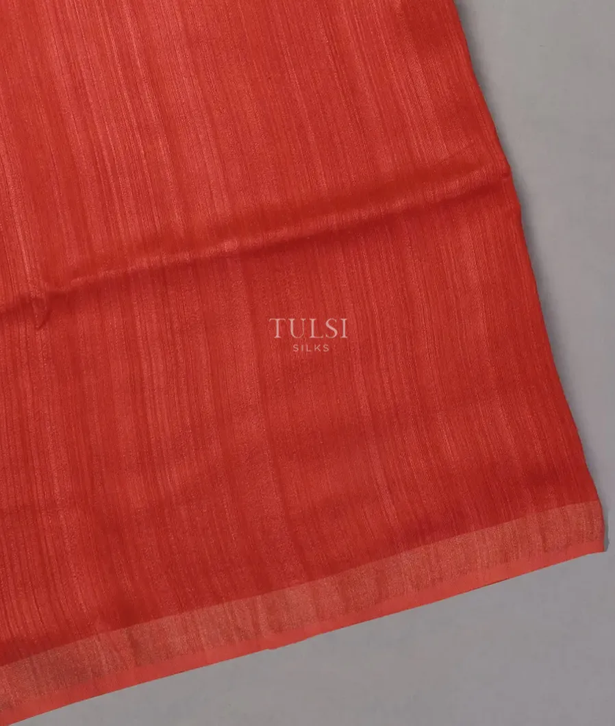 Red Handwoven Tussar Saree T430019-image