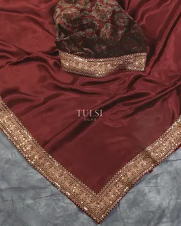 Maroon Crinkle Crepe Embroidery Silk Saree T5204104