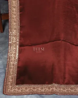 Maroon Crinkle Crepe Embroidery Silk Saree T5204106