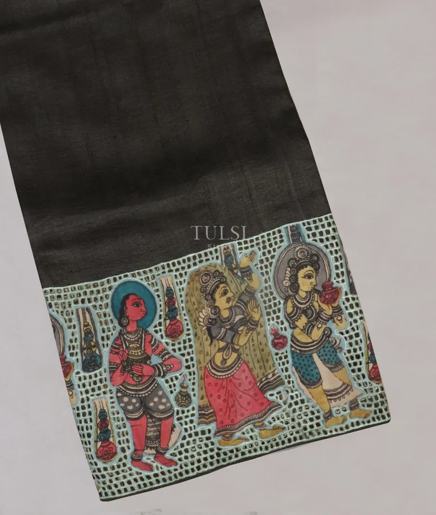 Black Tussar Cutwork Saree T504658-image