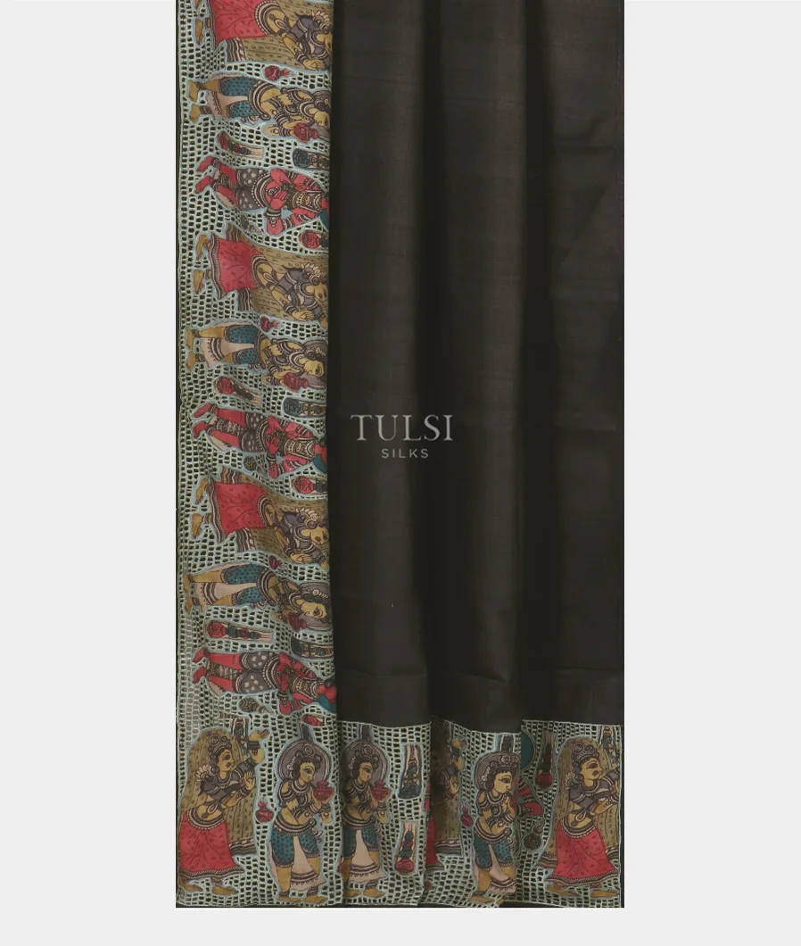 Black Tussar Cutwork Saree T5046582