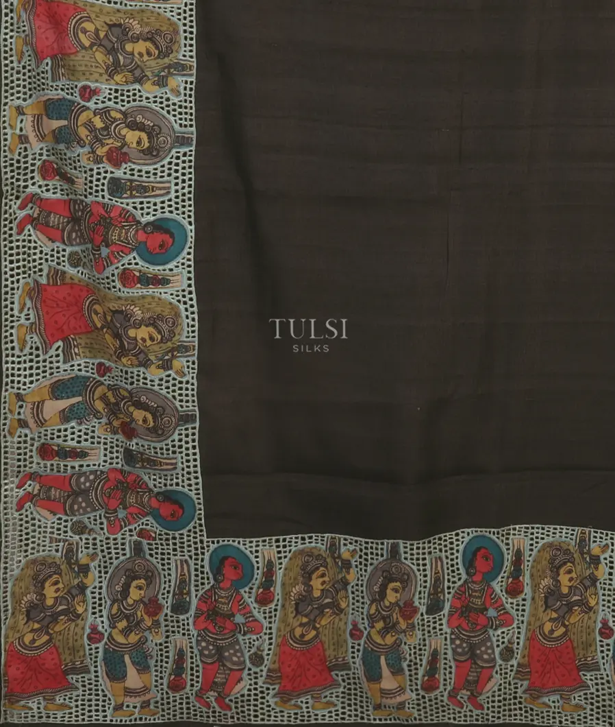 Black Tussar Cutwork Saree T5046584
