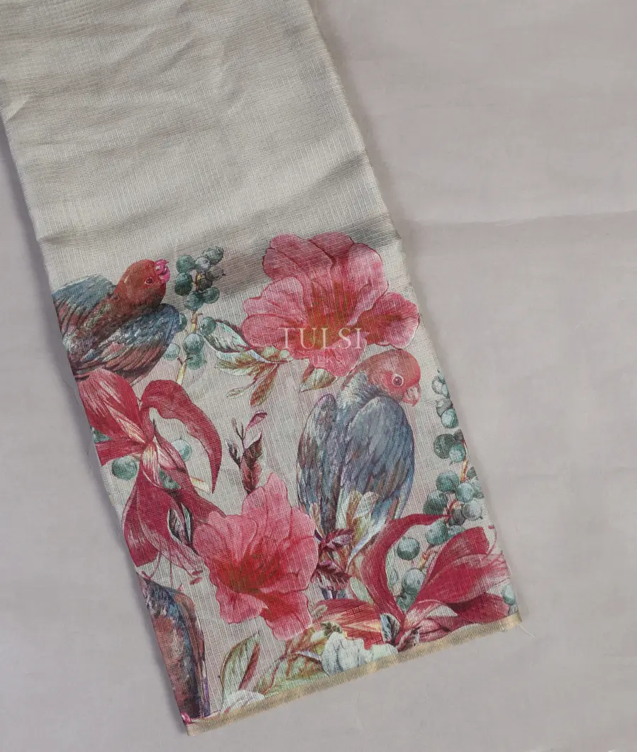 Light Grey Tussar Kota Saree T523216-image