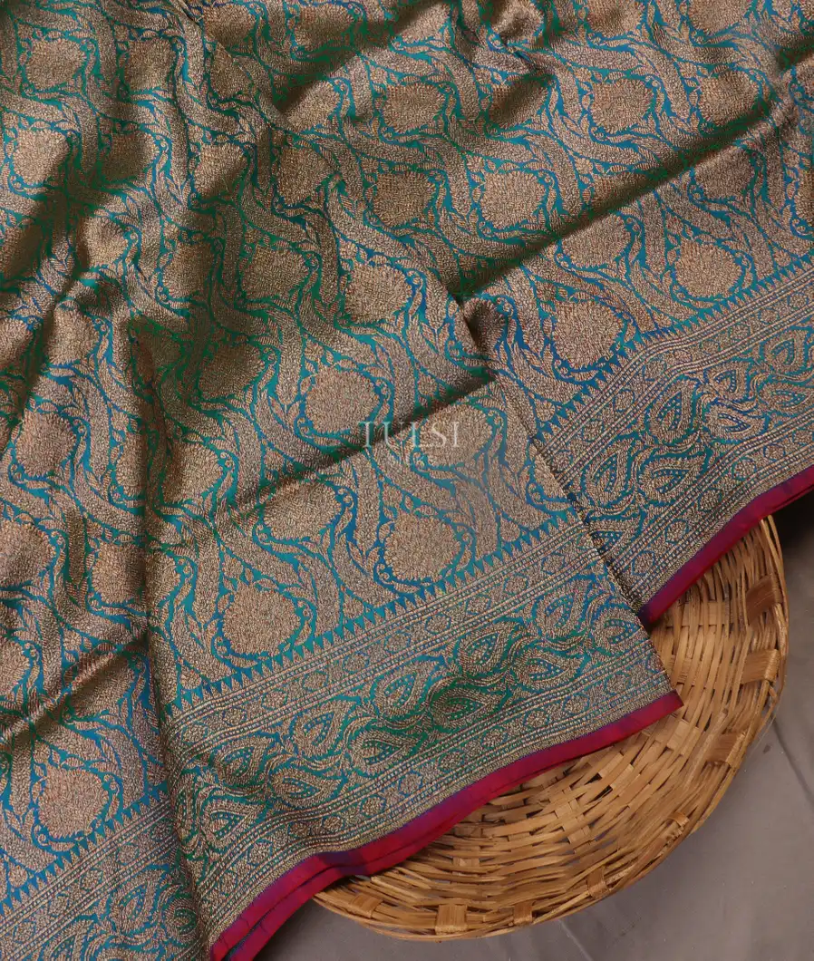 Peacock Blue Banaras Silk Saree T522796-image